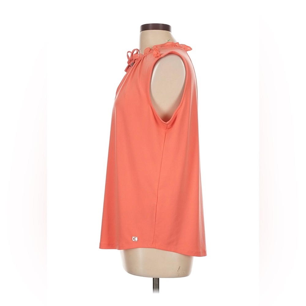 Calvin Klein Coral Sleeveless Tie-Neck Ruffle Blouse - Picture 4 of 5